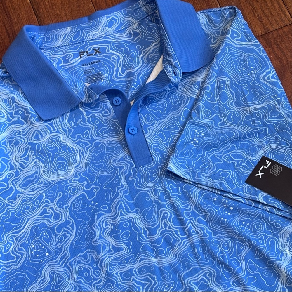 Men’s FLX Performance Polo, short sleeve, Blue Topography, XXL
